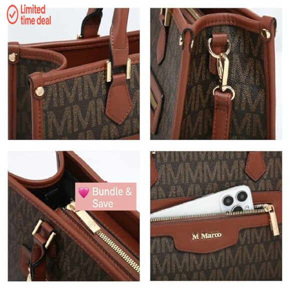 Medium Tote Bag with Wristlet Set, Vegan Leather, Monogram Design - Picture 3 of 8